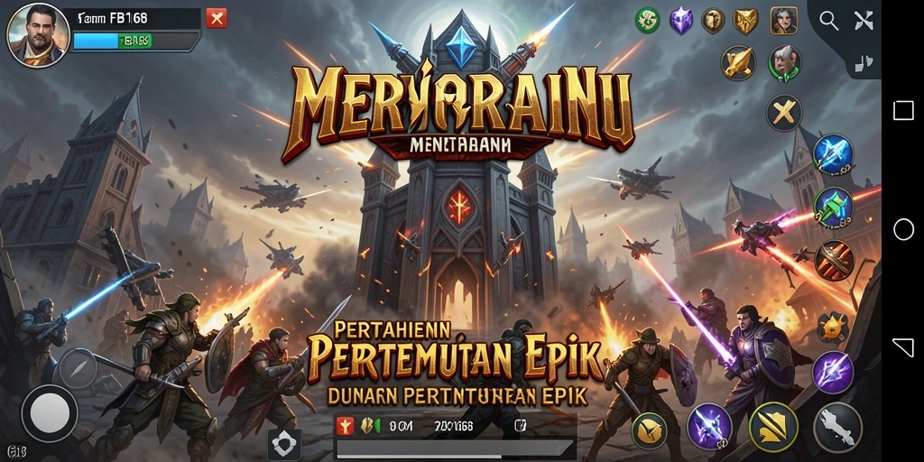 Tampilan gameplay FB168 dengan menara pertahanan yang megah.