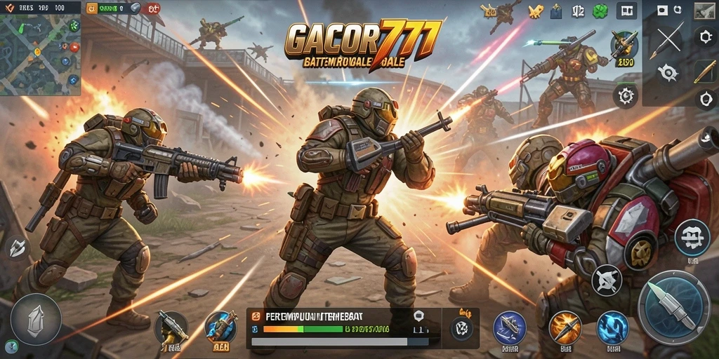 Screenshot gameplay GACOR777 yang menunjukkan aksi pertempuran intens.