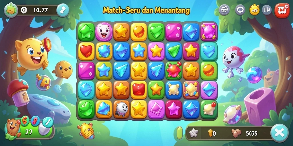 Tampilan seru gameplay GOTO77 dengan kombinasi objek Match-3.