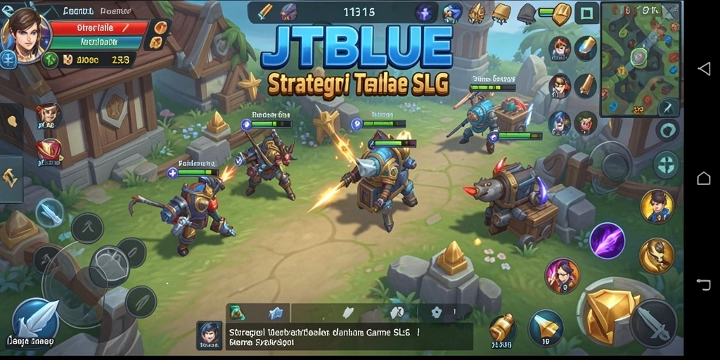 Screenshot utama JTBLUE menampilkan pertempuran strategi yang seru.