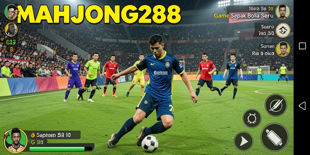 Screenshot gameplay <strong>MAHJONG288</strong> menampilkan aksi seru di lapangan sepak bola.
