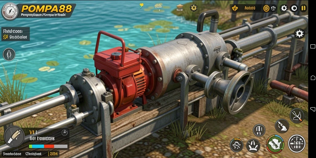 Screenshot gameplay POMPA88 menampilkan pengelolaan pompa air yang dinamis.