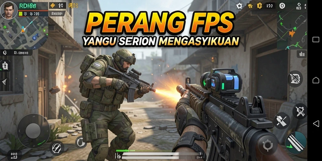 Screenshot gameplay RDI88 menampilkan aksi tembak-menembak yang intens dan grafis berkualitas tinggi.