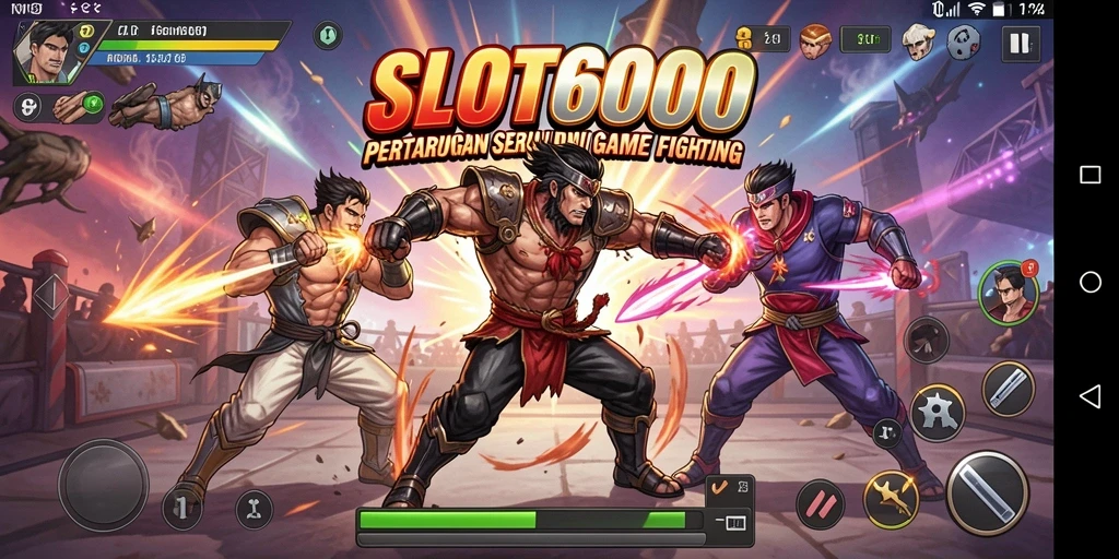 Screenshot dari gameplay seru dalam SLOT6000 yang menunjukkan pertarungan karakter.