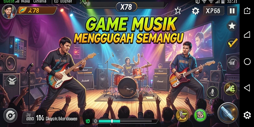 Screenshot gameplay X78 menampilkan pengalaman bermain musik yang seru.