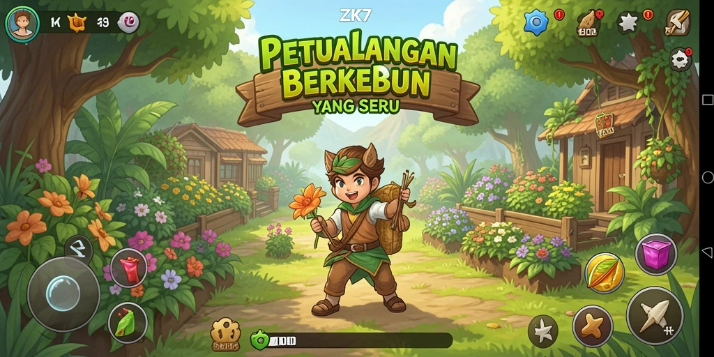 Tampilan gameplay ZK7 yang menarik saat berkebun dan merawat tanaman.